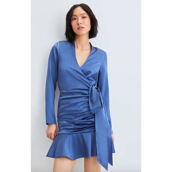 Veronica Beard Agatha Silk Dress Steel Blue Womens 0 - Picture 12 of 13